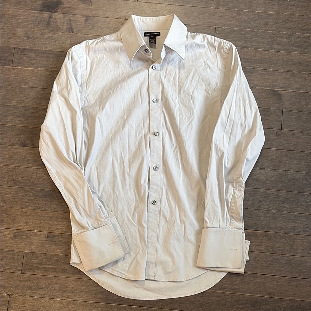 Club Monaco Light Gray with Dark Gray Buttoned Dress Shirt Men’s S